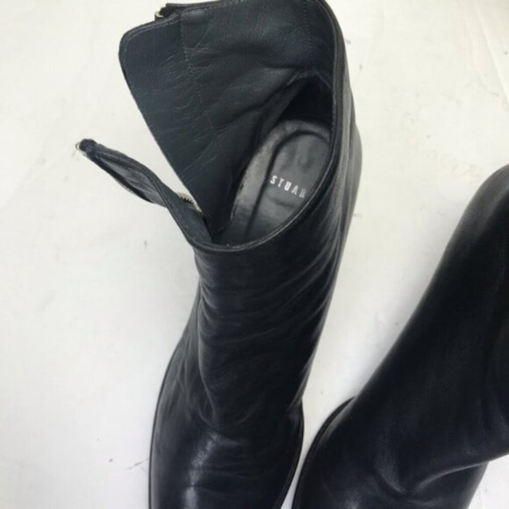 Stuart Weitzman Leather Ankle Booties Boot Side Zip Rubber Sole Stacked Heel 9.5 - Picture 12 of 15